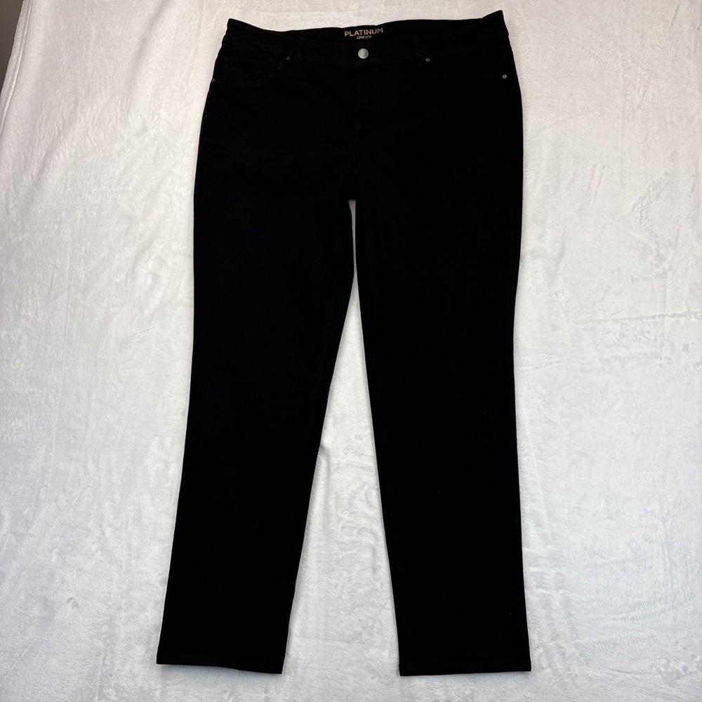 Chicos Platinum Black Stretch Straight Jeans Sz 3 XL Pull On Slim Leg